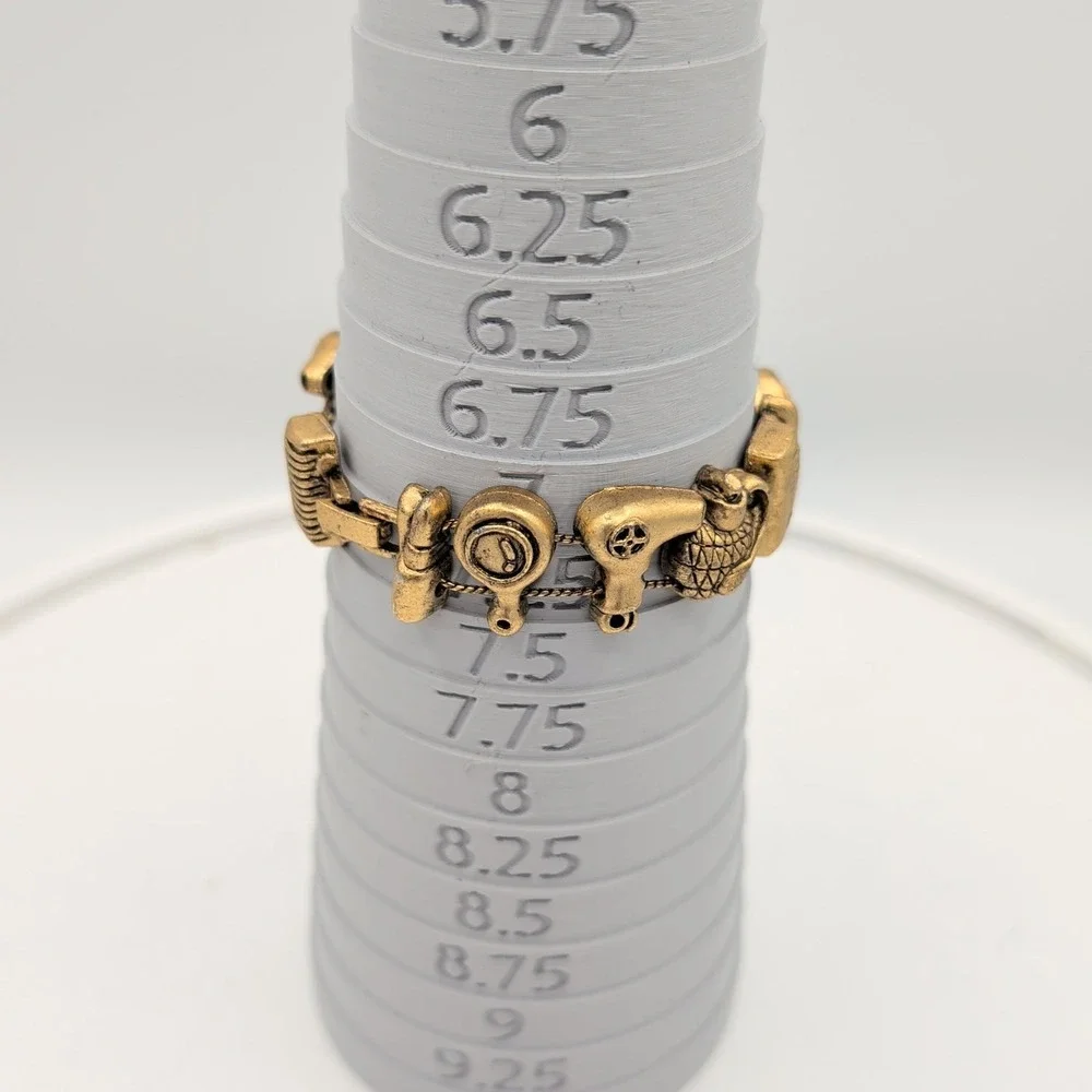 Vintage Gold Tone Hairdresser Salon Stylist Charm Bracelet Comb Mirror Dryer‎